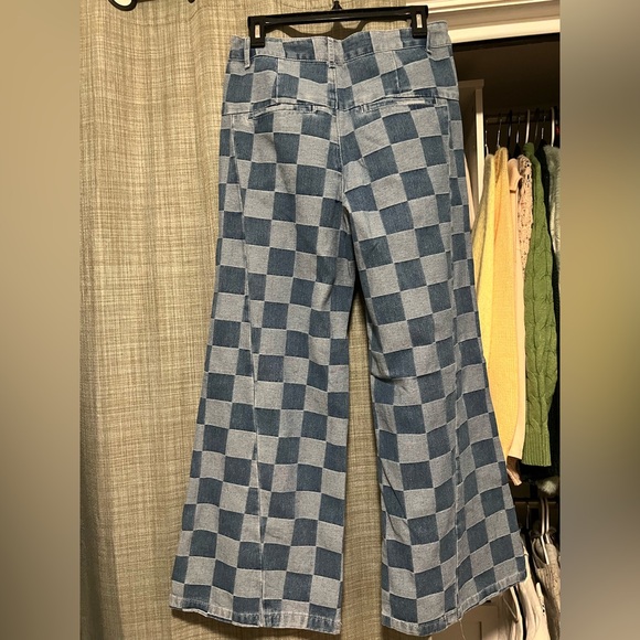 Checkered Blue and White Wide-Leg Pants - Picture 2 of 5